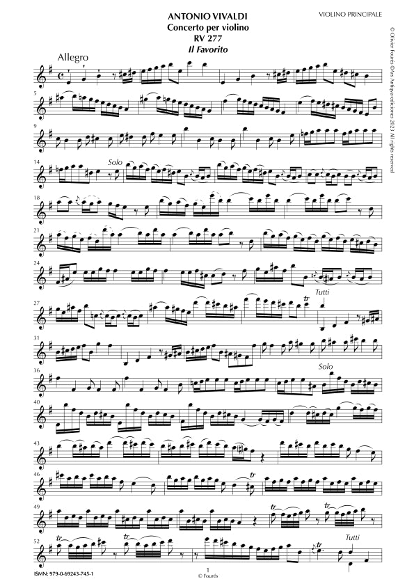 RV 277 Concerto per Violino in mi minore - IL FAVORITO- opera undicesima n.II