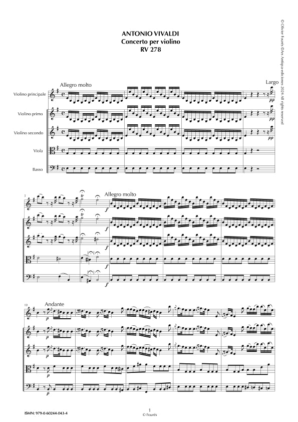 RV 278 Concerto per Violino in mi minore