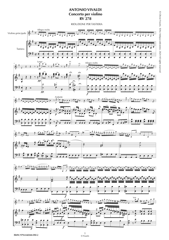 RV 278 Concerto per Violino in mi minore