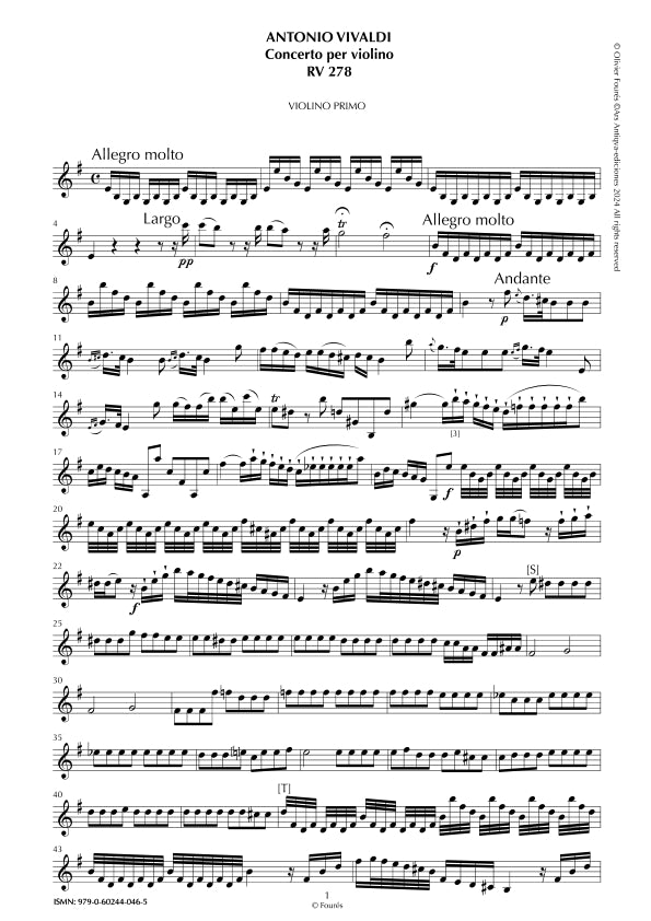 RV 278 Concerto per Violino in mi minore