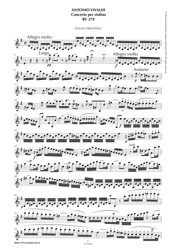 RV 278 Concerto per Violino in mi minore