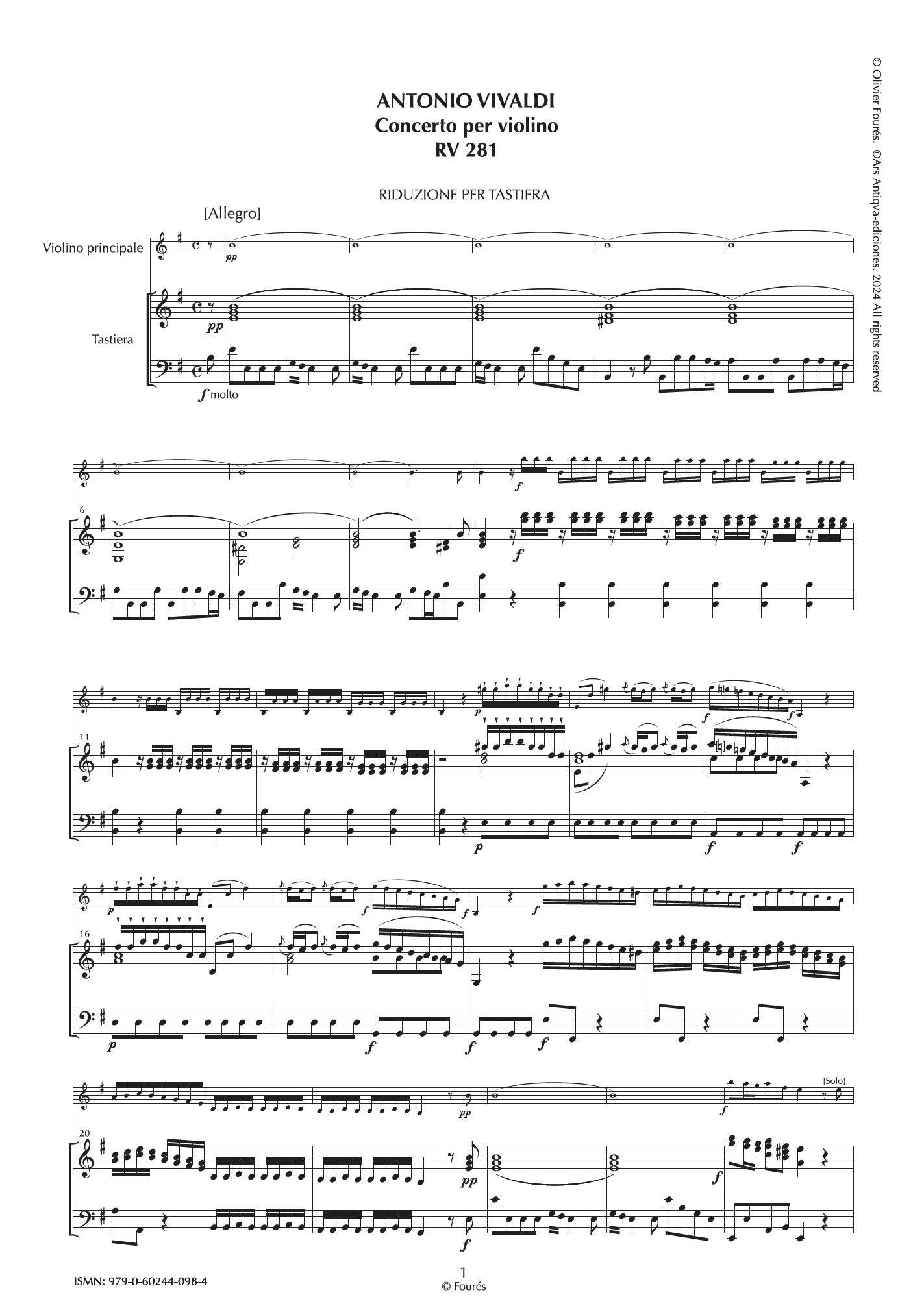 RV 281 Concerto per Violino in mi minore