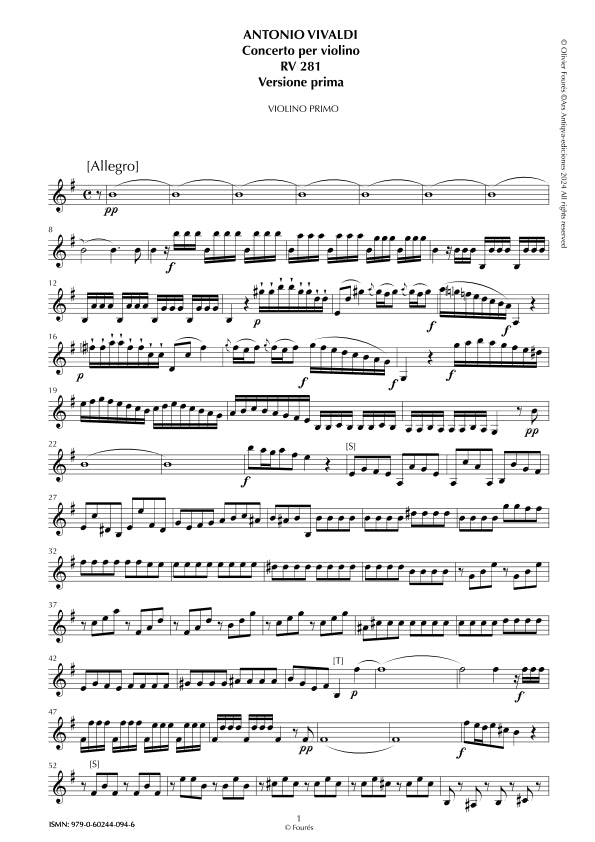 RV 281 Concerto per Violino in mi minore
