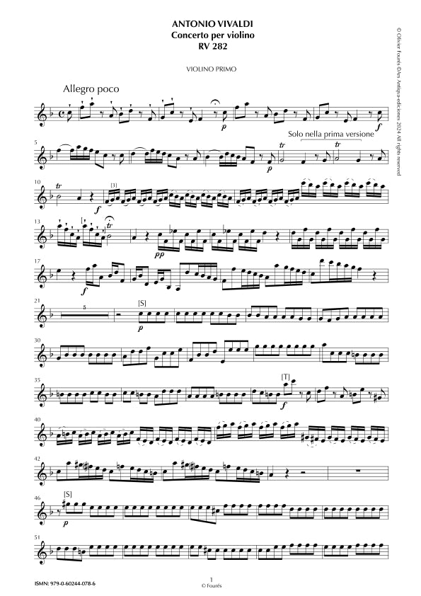 RV 282 Concerto per Violino in Fa maggiore