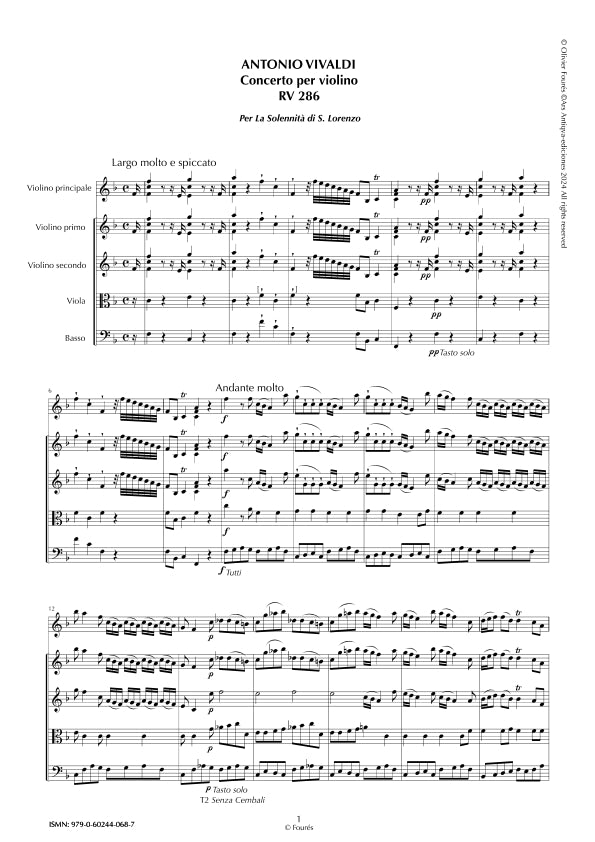 RV 286 Concerto per Violino in Fa maggiore -per la Solennità di San Lorenzo- per Anna Maria