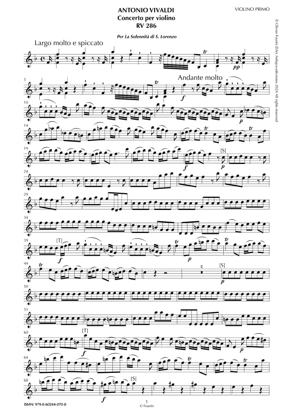 RV 286 Concerto per Violino in Fa maggiore -per la Solennità di San Lorenzo- per Anna Maria