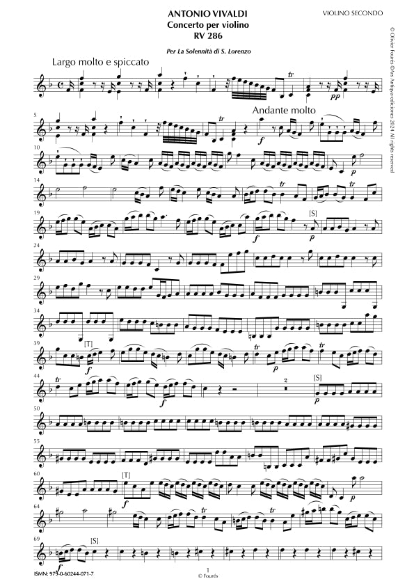 RV 286 Concerto per Violino in Fa maggiore -per la Solennità di San Lorenzo- per Anna Maria