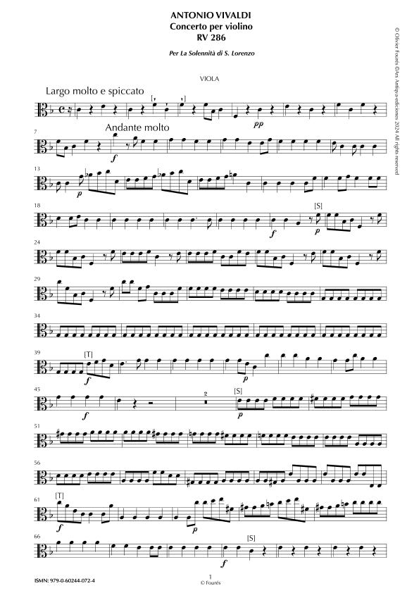 RV 286 Concerto per Violino in Fa maggiore -per la Solennità di San Lorenzo- per Anna Maria
