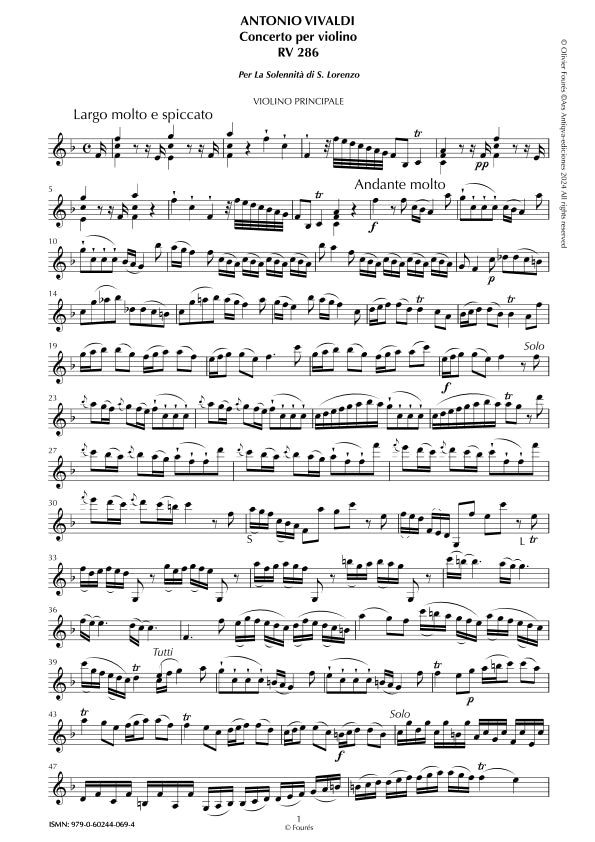 RV 286 Concerto per Violino in Fa maggiore -per la Solennità di San Lorenzo- per Anna Maria
