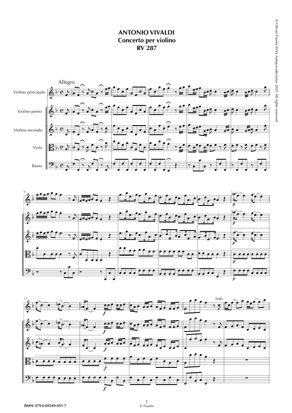 RV 287 Concerto per Violino in Fa maggiore