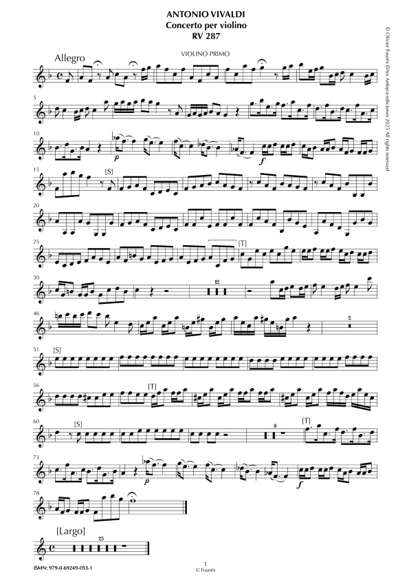 RV 287 Concerto per Violino in Fa maggiore