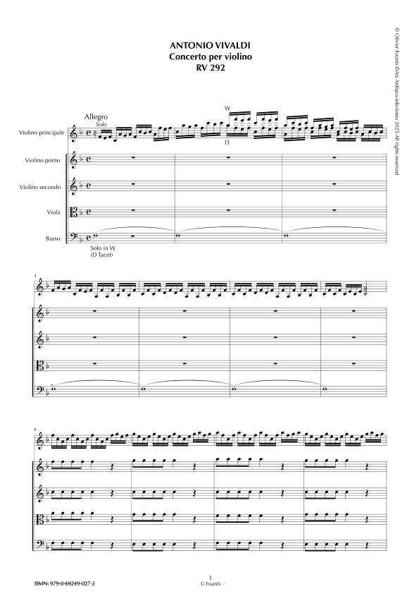 RV 292 Concerto per Violino in Fa maggiore