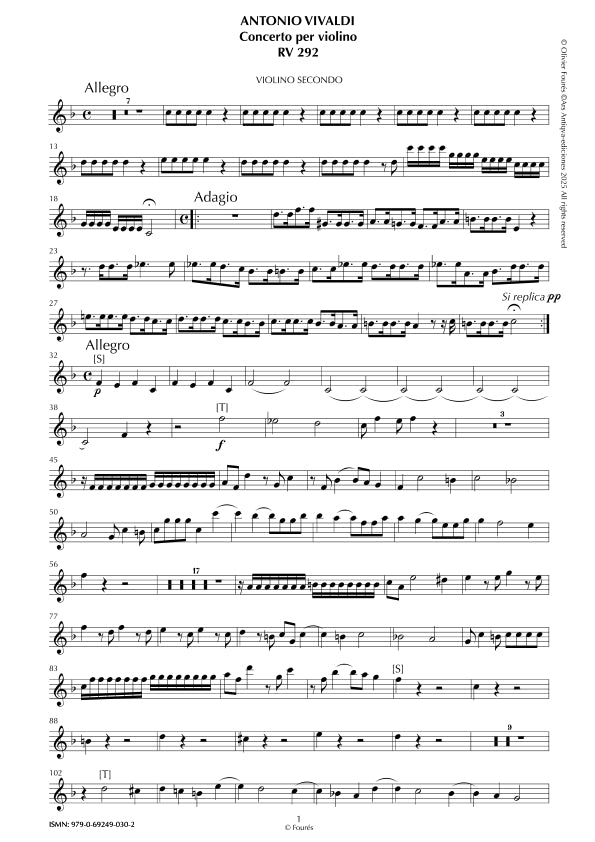 RV 292 Concerto per Violino in Fa maggiore