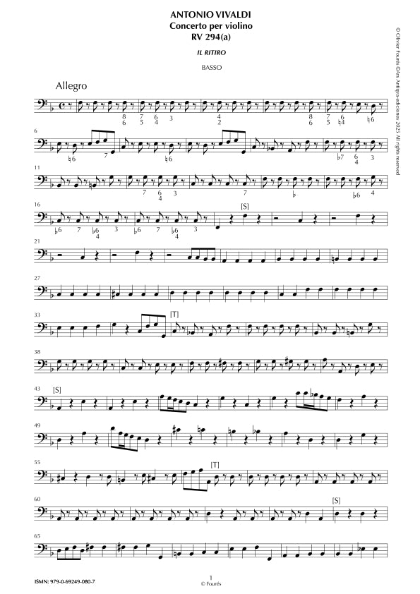 RV 294 Concerto per Violino in Fa maggiore -IL RITIRO- opera settima n.X