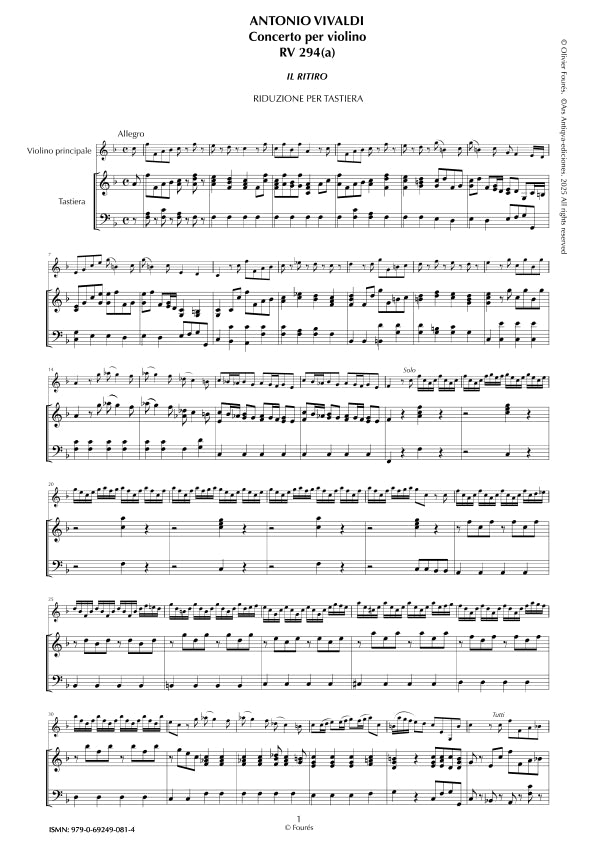 RV 294 Concerto per Violino in Fa maggiore -IL RITIRO- opera settima n.X