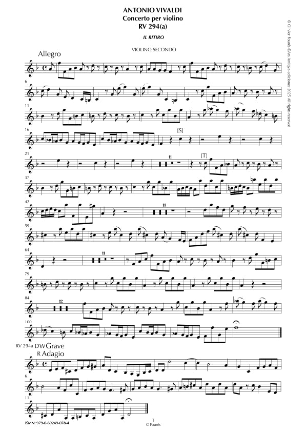 RV 294 Concerto per Violino in Fa maggiore -IL RITIRO- opera settima n.X