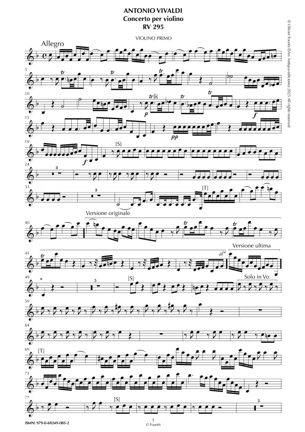RV 295 Concerto per Violino in Fa maggiore