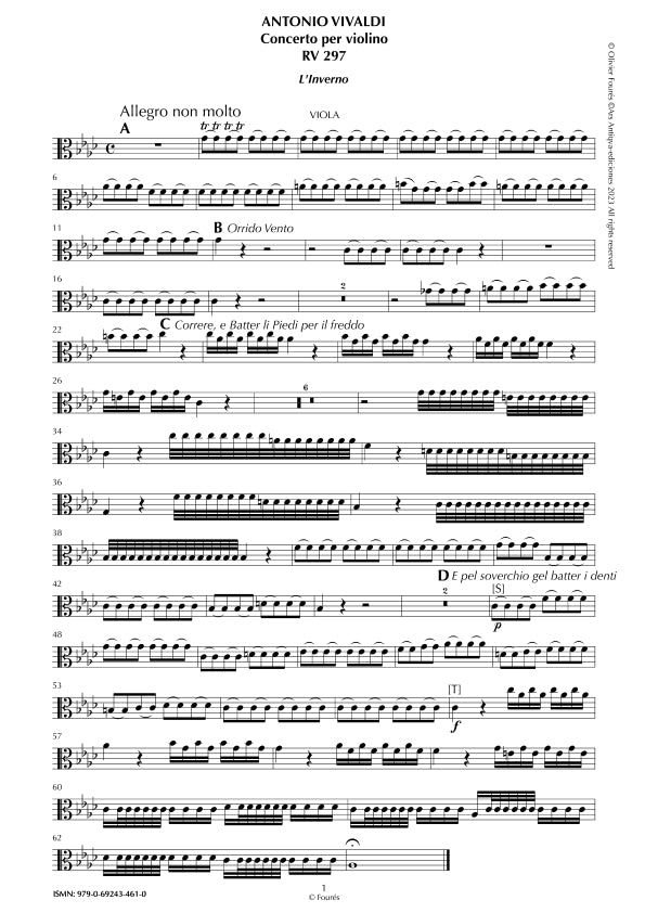 RV 297 "Le quatro stagioni" IV. "L'INVERNO" Concerto per violino in fa minore. "Il Cimento dell´Armonia e dell´Invenzione" Opera ottava n. IV