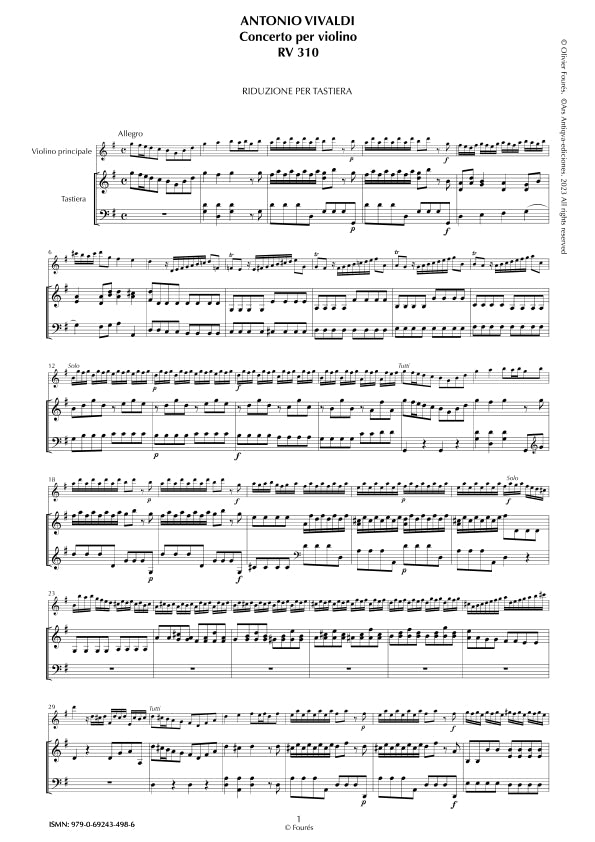 RV 310 Concerto per Violino in Sol maggiore. "L´Estro armonico" Opera terza n.III