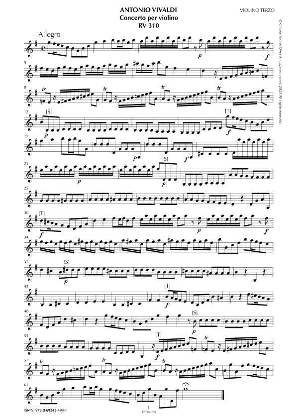 RV 310 Concerto per Violino in Sol maggiore. "L´Estro armonico" Opera terza n.III