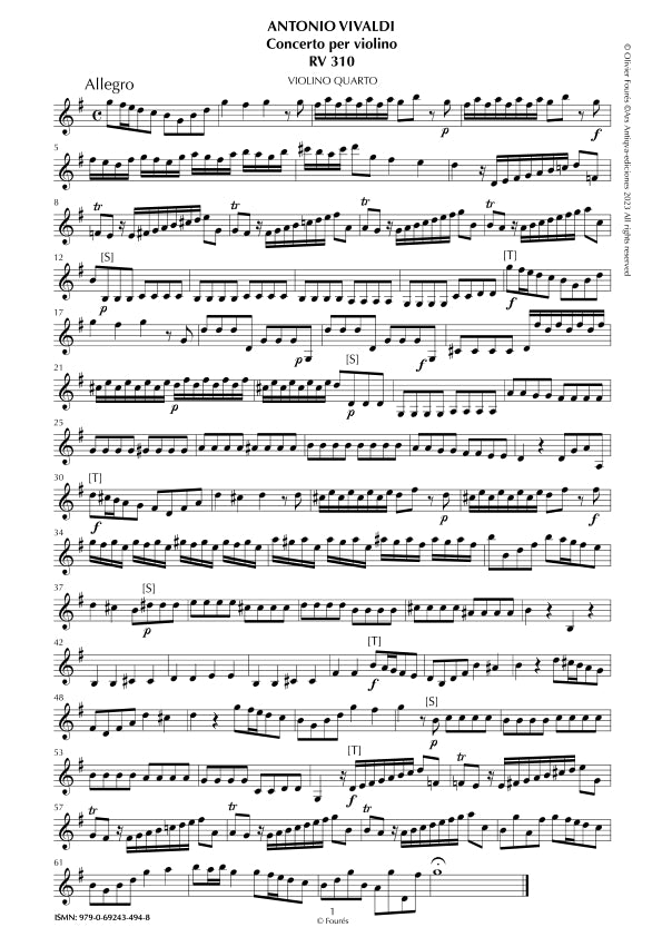 RV 310 Concerto per Violino in Sol maggiore. "L´Estro armonico" Opera terza n.III
