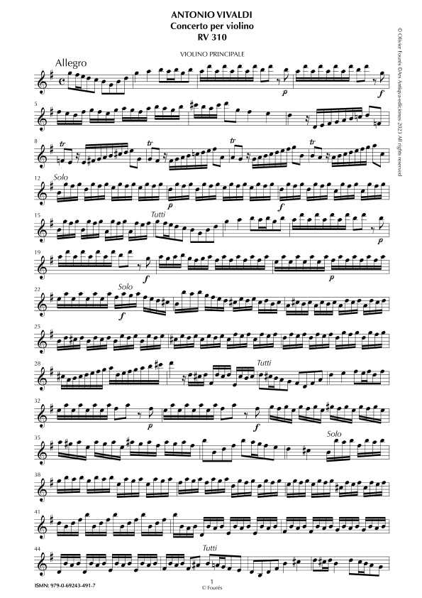 RV 310 Concerto per Violino in Sol maggiore. "L´Estro armonico" Opera terza n.III