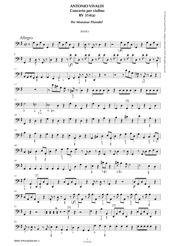 RV 314 /RV 314a Concerto per Violino in Sol maggiore -per Monsieur Pisendel-