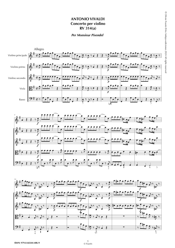RV 314 /RV 314a Concerto per Violino in Sol maggiore -per Monsieur Pisendel-
