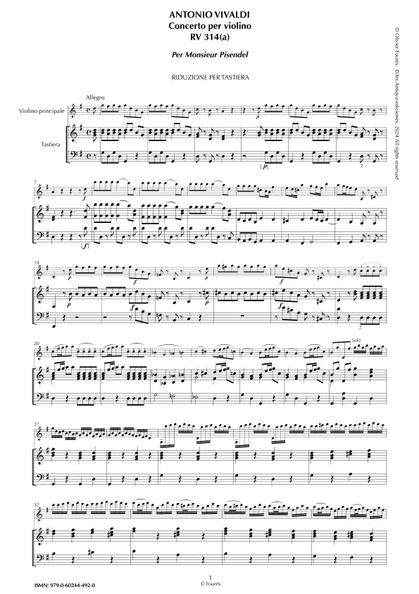 RV 314 /RV 314a Concerto per Violino in Sol maggiore -per Monsieur Pisendel-