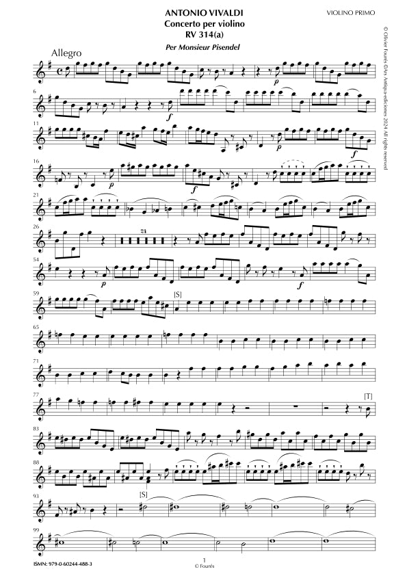 RV 314 /RV 314a Concerto per Violino in Sol maggiore -per Monsieur Pisendel-