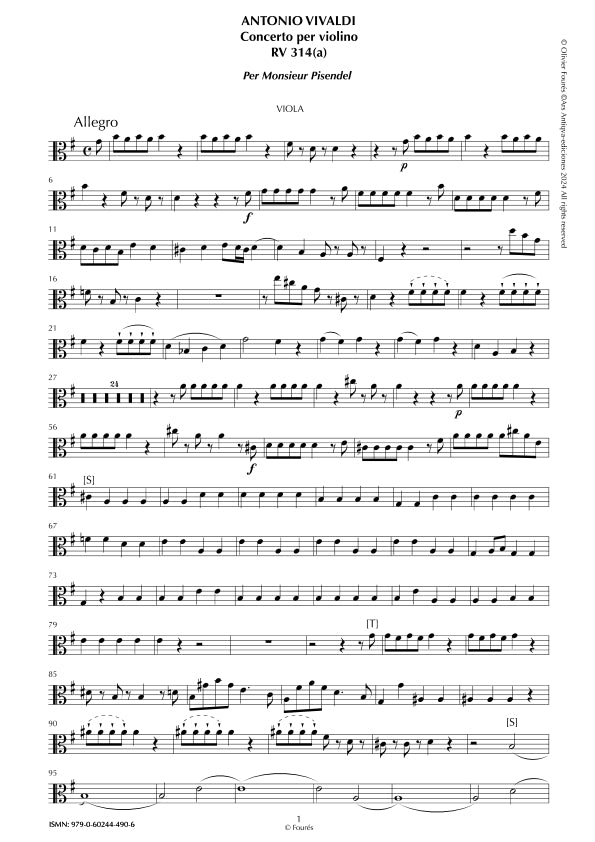 RV 314 /RV 314a Concerto per Violino in Sol maggiore -per Monsieur Pisendel-