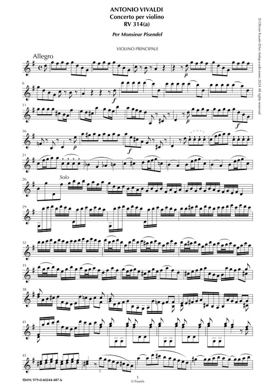 RV 314 /RV 314a Concerto per Violino in Sol maggiore -per Monsieur Pisendel-