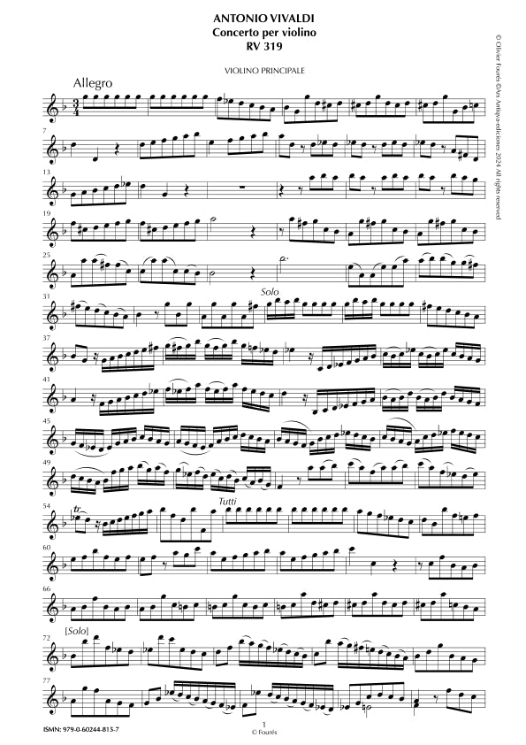RV 319 Concerto per Violino in sol minore