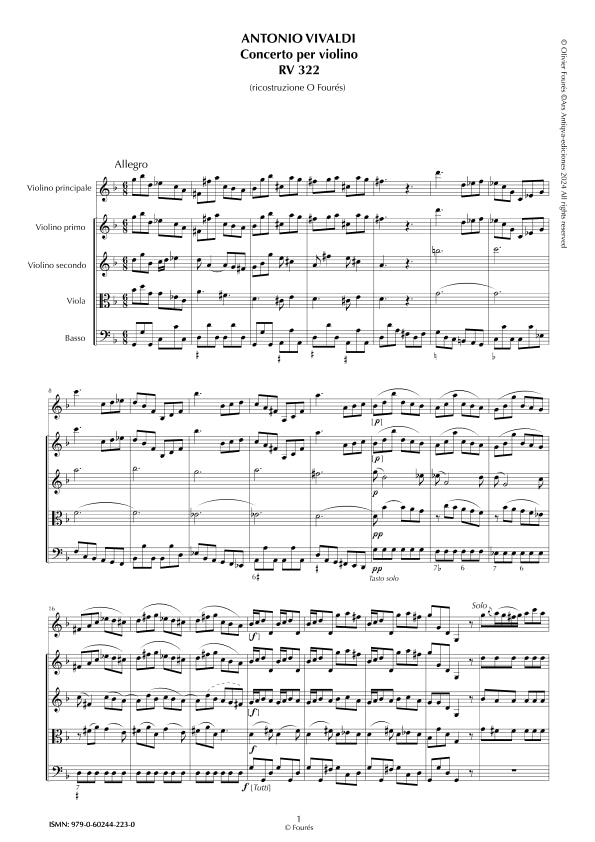 RV 322 Concerto per Violino in sol minore