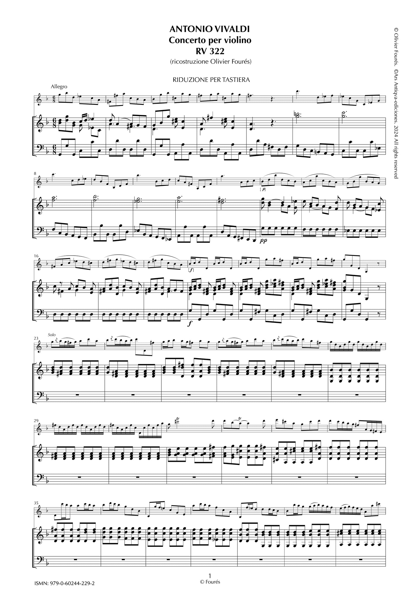 RV 322 Concerto per Violino in sol minore