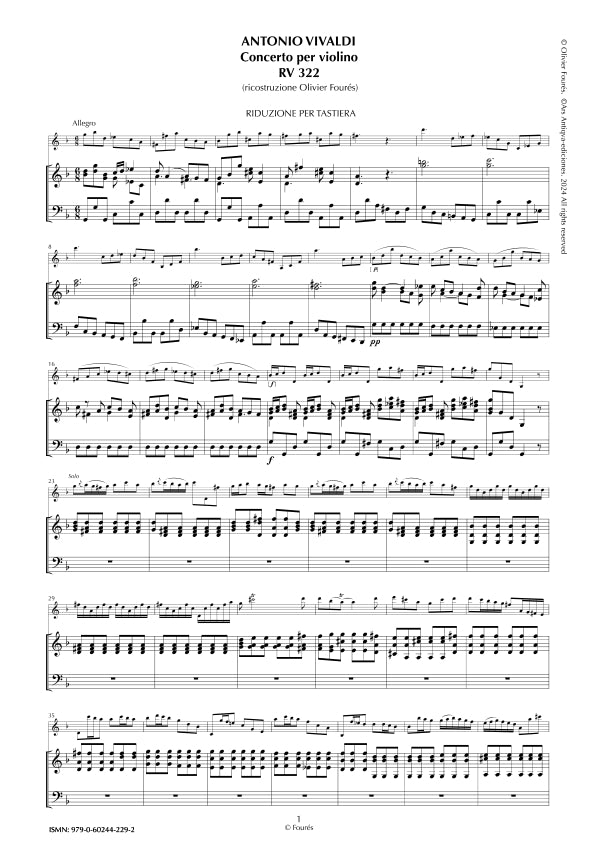 RV 322 Concerto per Violino in sol minore