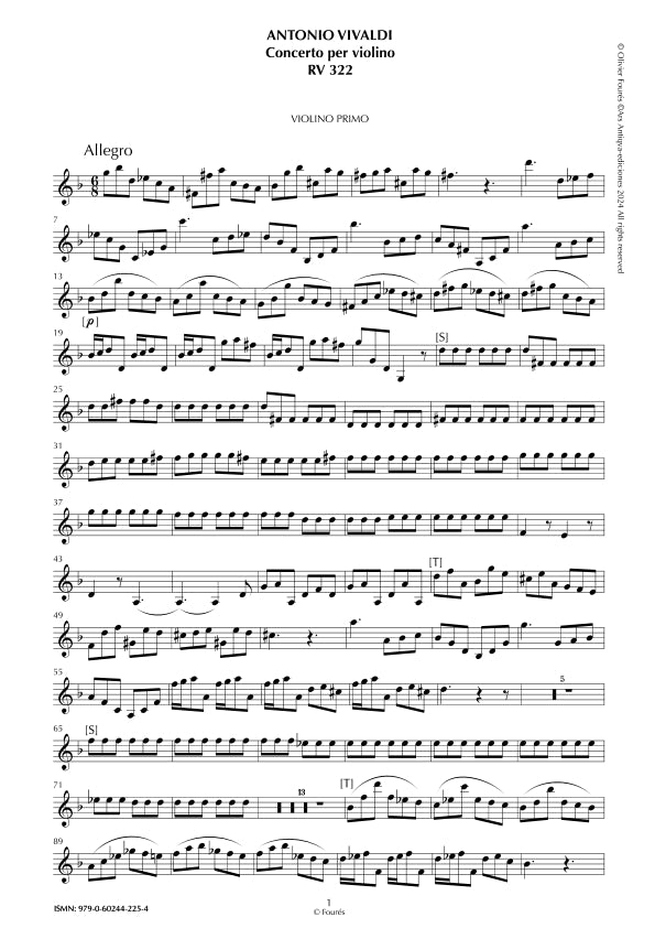 RV 322 Concerto per Violino in sol minore
