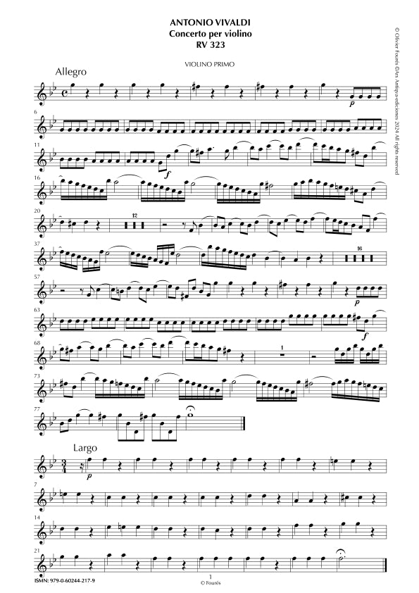 RV 323 Concerto per Violino in sol minore