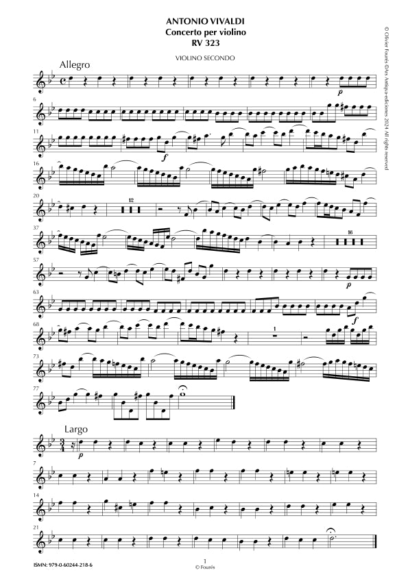 RV 323 Concerto per Violino in sol minore