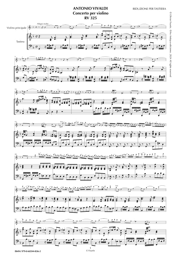 RV 325 Concerto per Violino in sol minore