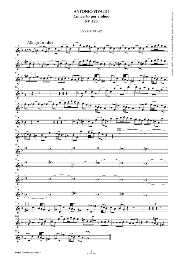 RV 325 Concerto per Violino in sol minore