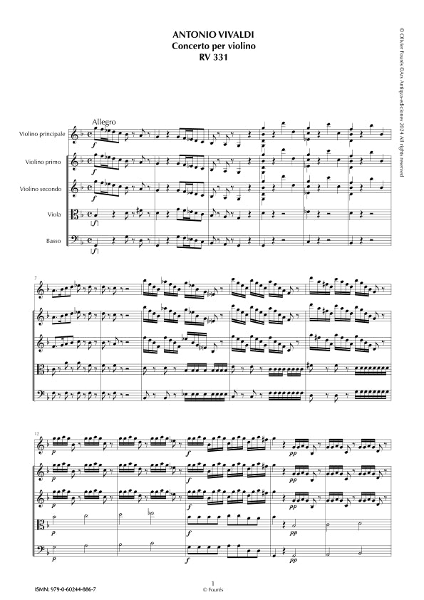 RV 331 Concerto per Violino in sol minore