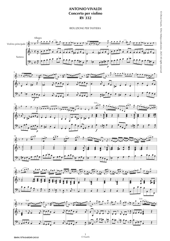 RV 332 Concerto per Violino in sol minore "Il Cimento dell´Armonia e dell´Invenzione" opera ottava N.VIII