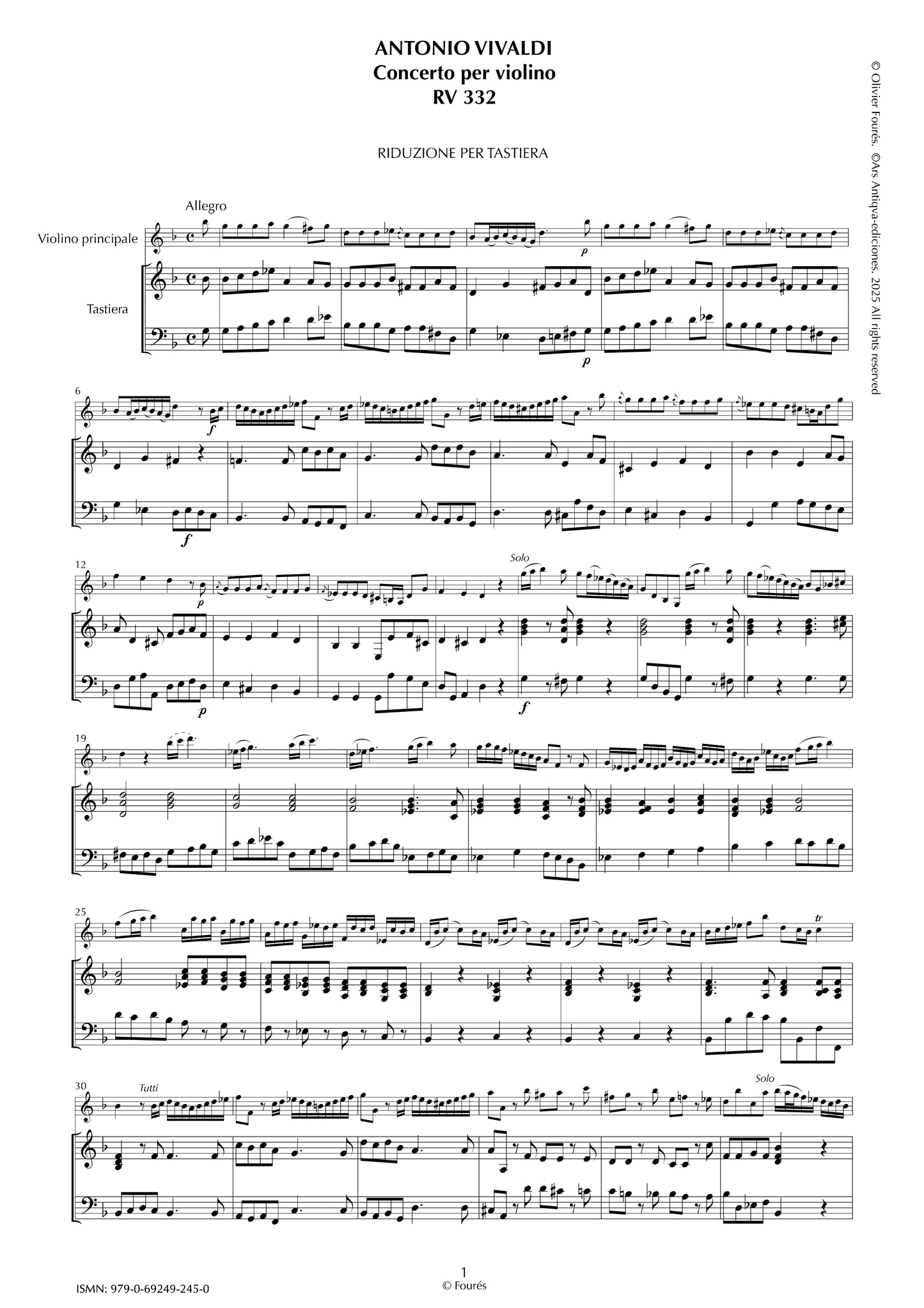RV 332 Concerto per Violino in sol minore "Il Cimento dell´Armonia e dell´Invenzione" opera ottava N.VIII