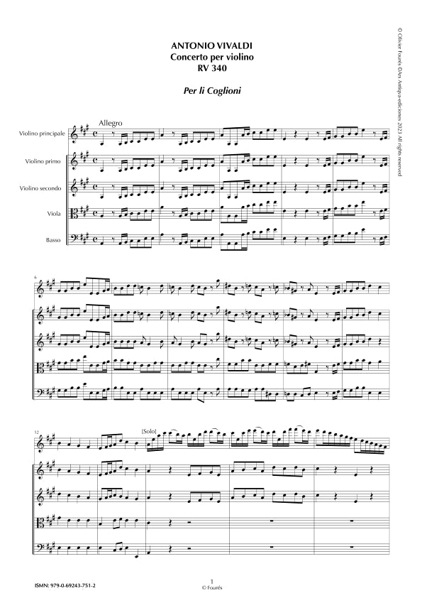 RV 340 Concerto per Violino in La maggiore "per li coglioni"