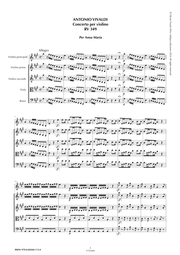 RV 349 Concerto per Violino in La maggiore per Anna Maria