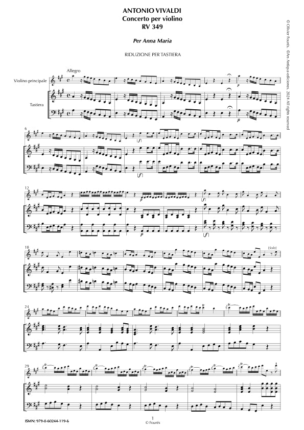 RV 349 Concerto per Violino in La maggiore per Anna Maria