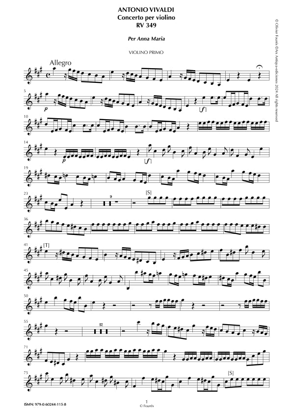 RV 349 Concerto per Violino in La maggiore per Anna Maria