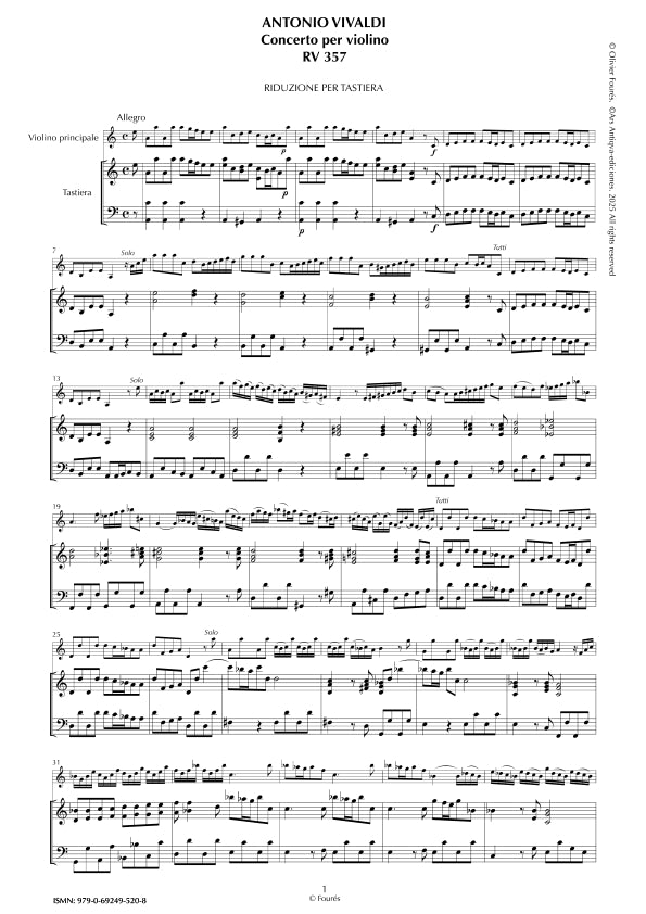 RV 357 Concerto per Violino in la minore "La Stravaganza" opera quarta N.IV