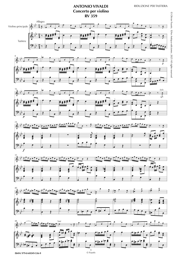 RV 359 Concerto per Violino in SI-b maggiore "La Cetra" opera nona n.VII
